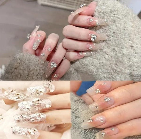 10 Pcs Nails-  Handmade Beads Nails With Sticker
