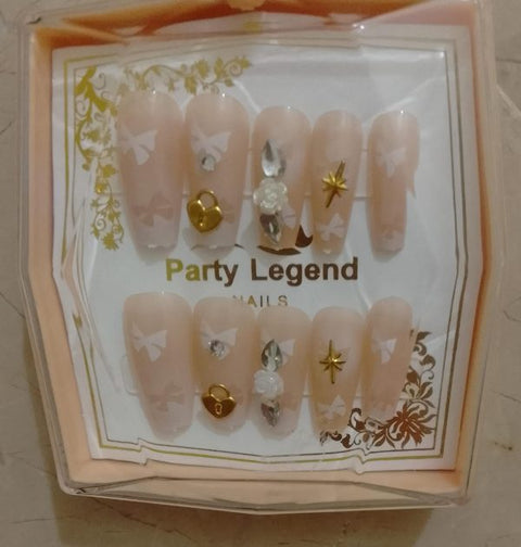 10 Pcs Nails-  Handmade Beads Nails With Sticker