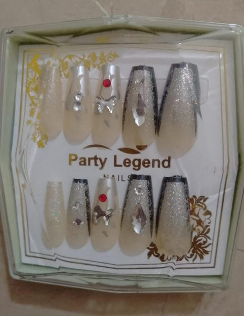 10 Pcs Nails-  Handmade Beads Nails With Sticker