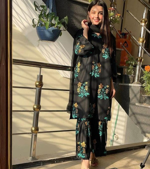 2 Pcs Flower Shrara Print  Dress