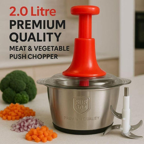 2L Manual Food Chopper | Stainless Steel Push Chopper | Kitchen Multi-purpose Vegetable and Nuts Chopper
