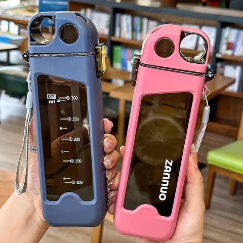 Square Double-Layer Classic Straw Water Bottle 350ML