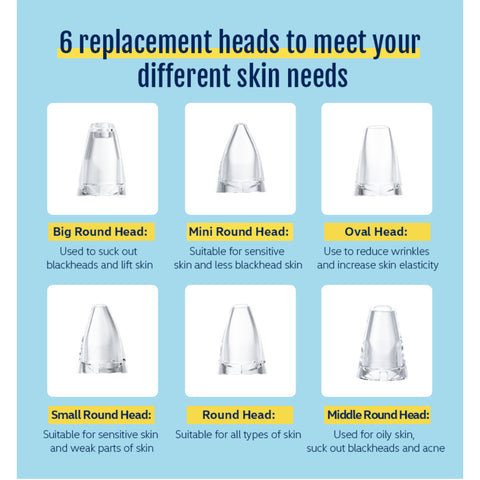 6 Suction Heads Blackhead Whitehead Extractor Remover Device Suction Tool
