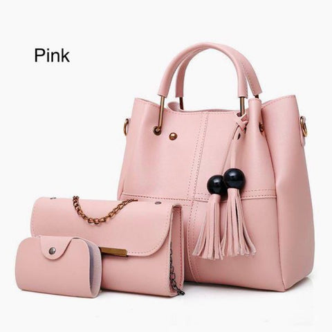 High Quality Cynthetic Leather 3 Piece Hand Bag Set With Hand Clutch And Mini Wallet