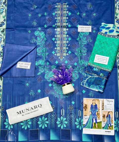 Munarq By Nisha Designer Lawn | Unstitched Collection 3 Pieces Party Wear