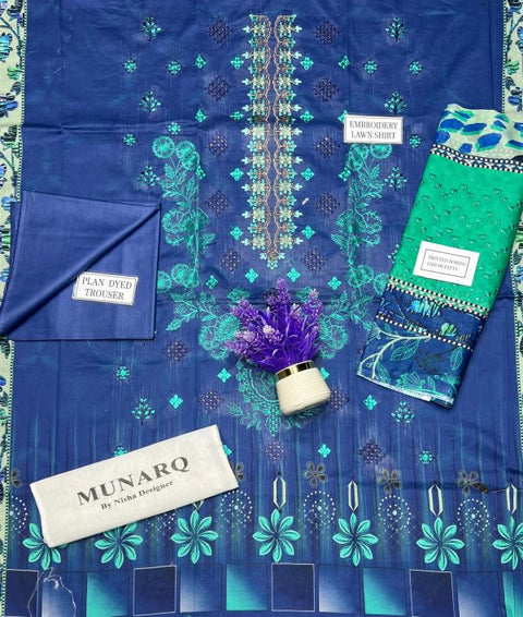 Munarq By Nisha Designer Lawn | Unstitched Collection 3 Pieces Party Wear