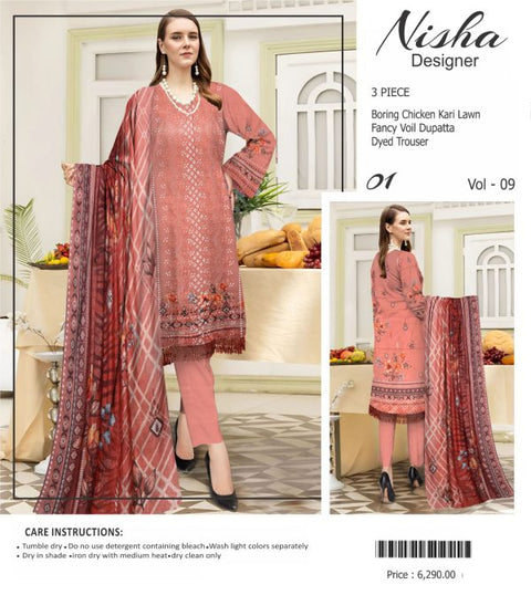 Nisha Designer Lawn | Unstitched Collection 3 Pieces Party Wear