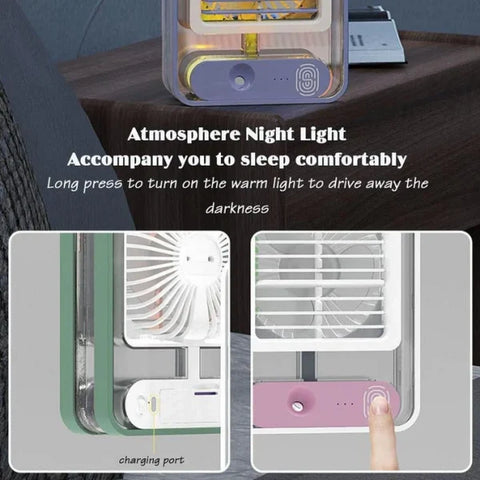 Portable Desktop Air Conditioner Usb Mini Air Cooler Fan Water Cooling Fan With 3 Speed Spray Humidifier Purifier- Rechargeable
