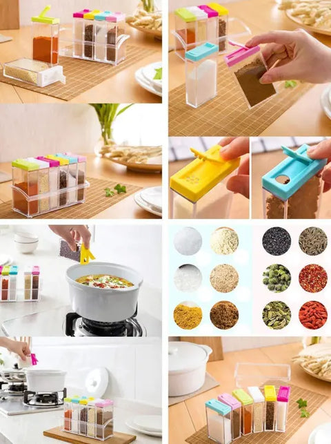 Set Of 6 Spice Jars | Masala  Dispenser | Crystal Seasoning Box