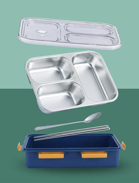 Stainless Steel Lunch Box Premium With Removable Inner Plate | Reusable, Leakproof, Microwave Freezer Safe