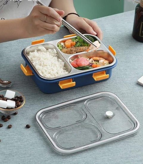 Stainless Steel Lunch Box Premium With Removable Inner Plate | Reusable, Leakproof, Microwave Freezer Safe