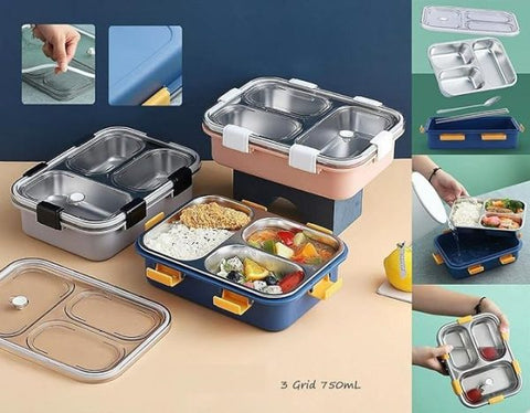 Stainless Steel Lunch Box Premium With Removable Inner Plate | Reusable, Leakproof, Microwave Freezer Safe