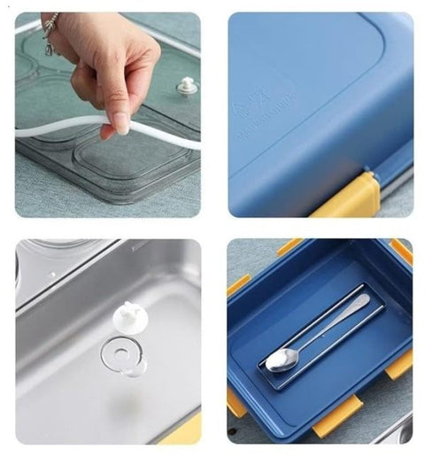 Stainless Steel Lunch Box Premium With Removable Inner Plate | Reusable, Leakproof, Microwave Freezer Safe